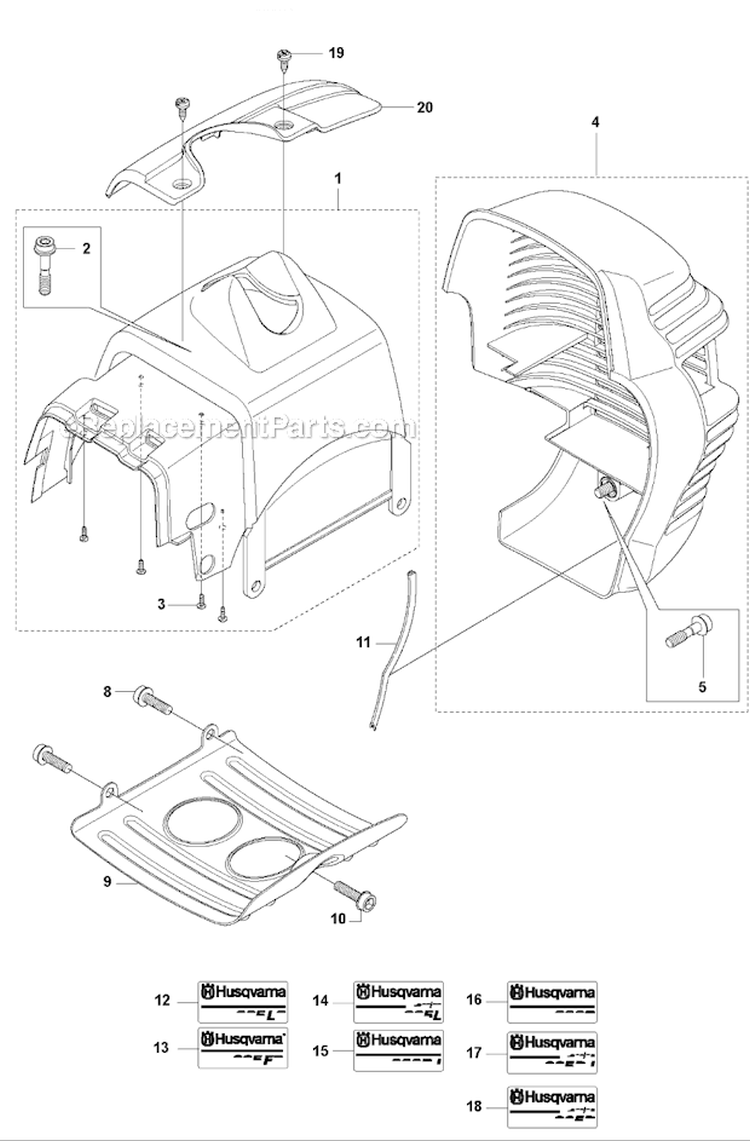 Cover 2 Diagram and Parts List for 335RX 2008-10 Husqvarna Brush Cutter