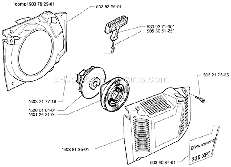 Page J Diagram and Parts List for 335XPT 335 XPT 1997-01 Husqvarna Chainsaw