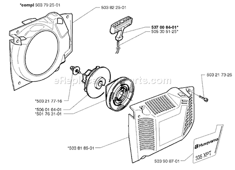 Page J Diagram and Parts List for 335XPT 335 XPT 1999-03 Husqvarna Chainsaw