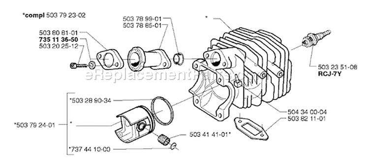 Page H Diagram and Parts List for 335XPT 335 XPT 1999-03 Husqvarna Chainsaw