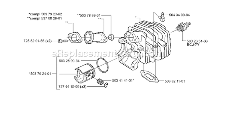 Page J Diagram and Parts List for 335XPT 335 XPT 2001-05 Husqvarna Chainsaw