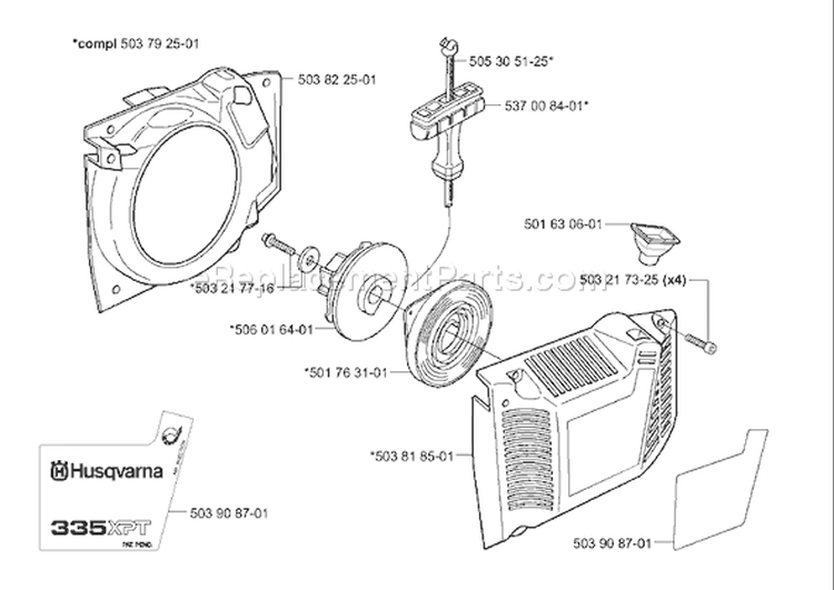 Page K Diagram and Parts List for 335XPT 335 XPT 2001-05 Husqvarna Chainsaw