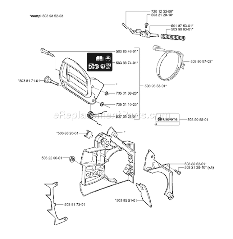 Page D Diagram and Parts List for 335XPT 335 XPT 2001-05 Husqvarna Chainsaw