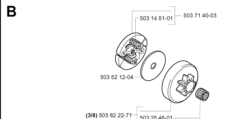 Clutch Diagram and Parts List for 334T 20031800001-20034400000 Husqvarna Chainsaw