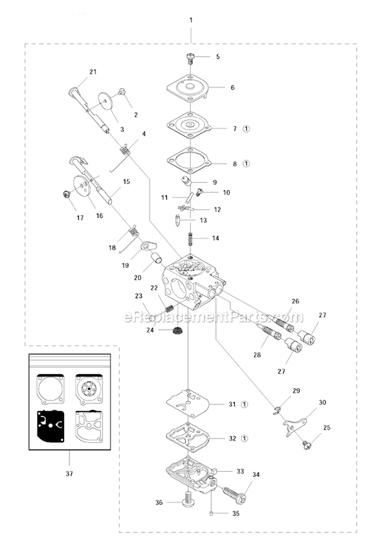 Carburetor Diagram and Parts List for 336FRD 2011-02 Husqvarna Brush Cutter
