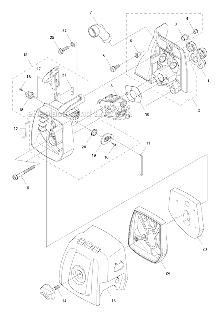 Carburetor  Air Filter Diagram and Parts List for 336FRD 2011-02 Husqvarna Brush Cutter
