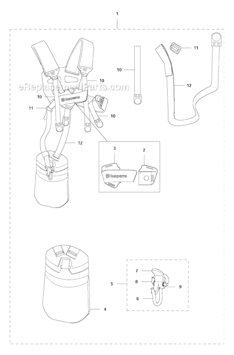 Harness Diagram and Parts List for 336FR 2011-02 Husqvarna Brush Cutter
