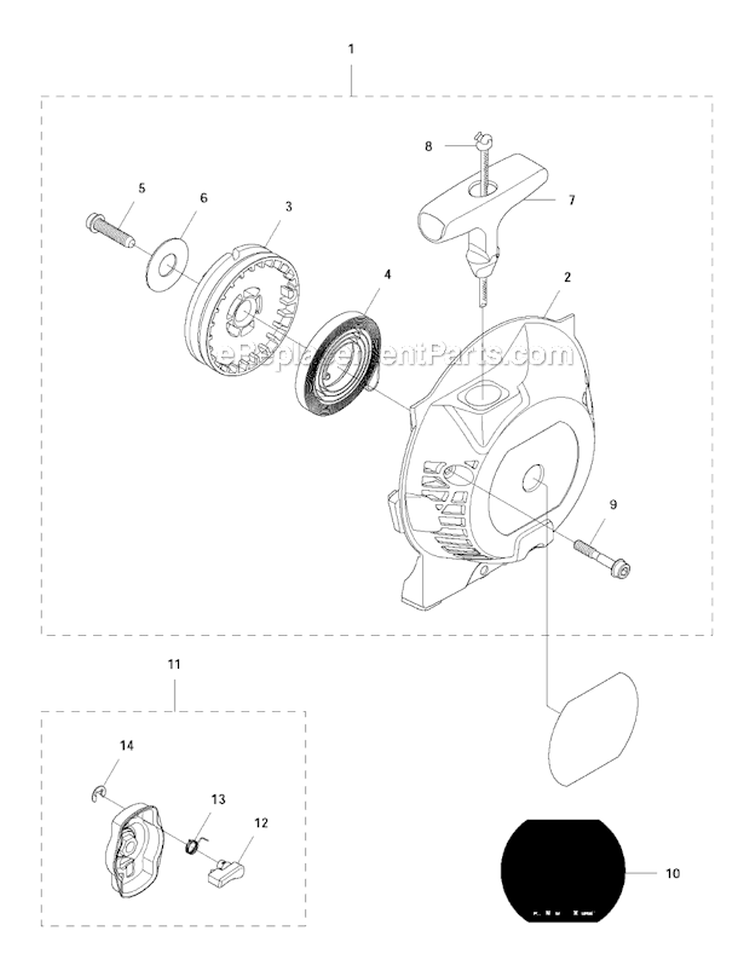 Starter Diagram and Parts List for 336FR 2011-02 Husqvarna Brush Cutter