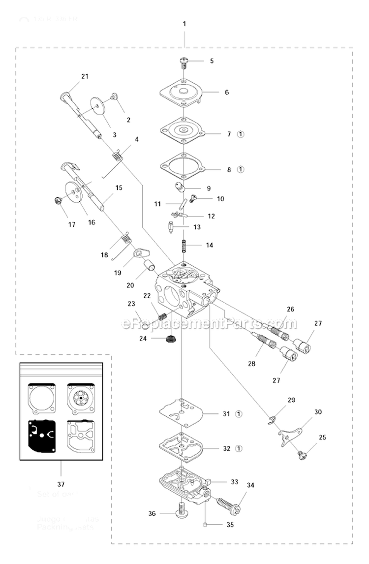 Carburetor Diagram and Parts List for 336FR 2011-02 Husqvarna Brush Cutter