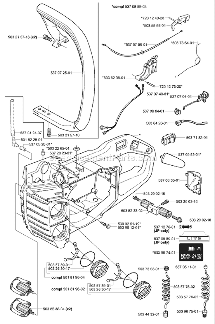 Page K Diagram and Parts List for 336 2003-10 Husqvarna Chainsaw