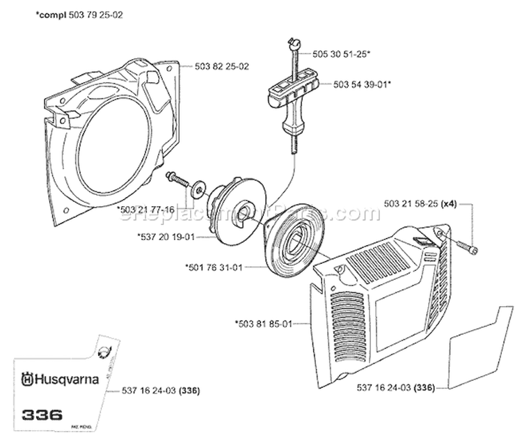 Page L Diagram and Parts List for 336 2004-01 Husqvarna Chainsaw