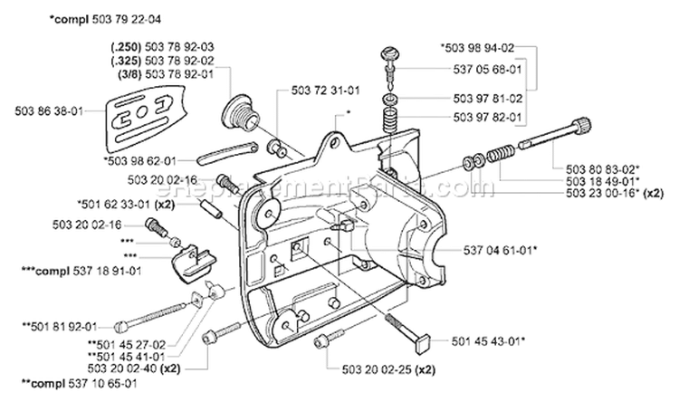 Page F Diagram and Parts List for 336 2005-03 Husqvarna Chainsaw