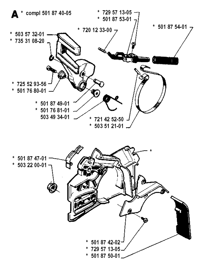 Chain Brake Diagram and Parts List for 262XP 19924400001-19942300000 Husqvarna Chainsaw