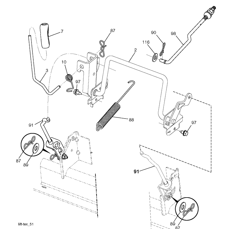 Mower Lift / Deck Lift Diagram and Parts List for TC138L (96051018900)(2019-08) Husqvarna Lawn Tractor
