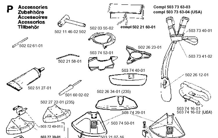 Accessories Diagram and Parts List for 232RCAT 19954500001-Current Husqvarna Brush Cutter