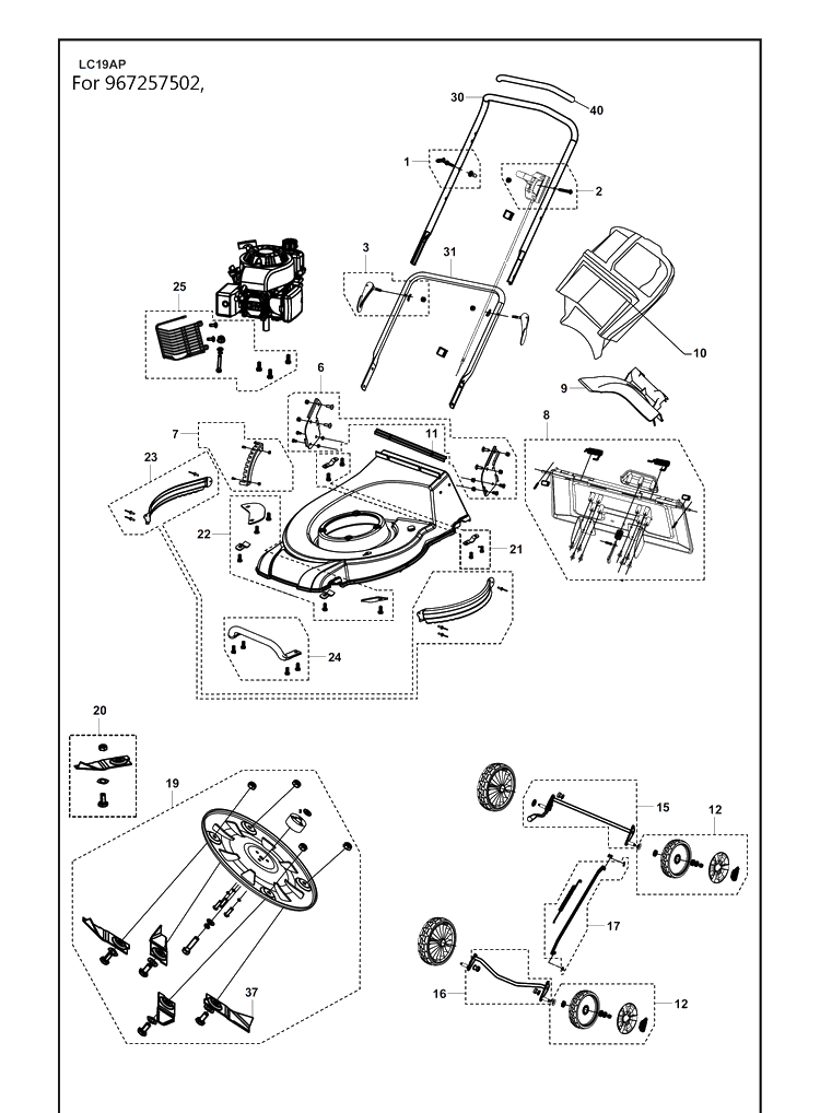 Product Complete 6 Diagram and Parts List for LC19AP  Husqvarna Lawn Mower