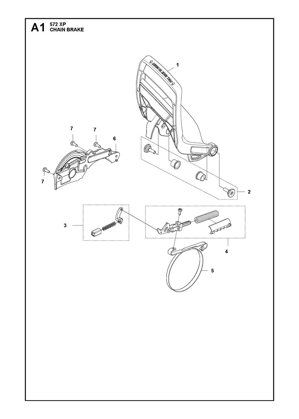 Chain Brake Diagram and Parts List for 572XP-572XPG 572 XP W-572 XP GW Husqvarna Chainsaw