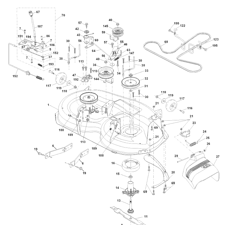 Mower Deck Diagram and Parts List for PB195H42LT (96042003600)(2007-08) Husqvarna Lawn Mower