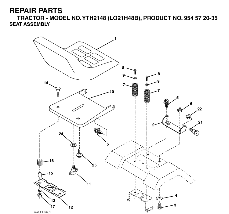 Seat Diagram and Parts List for YTH2148-LO21H48B 2004-03 Husqvarna Lawn Tractor