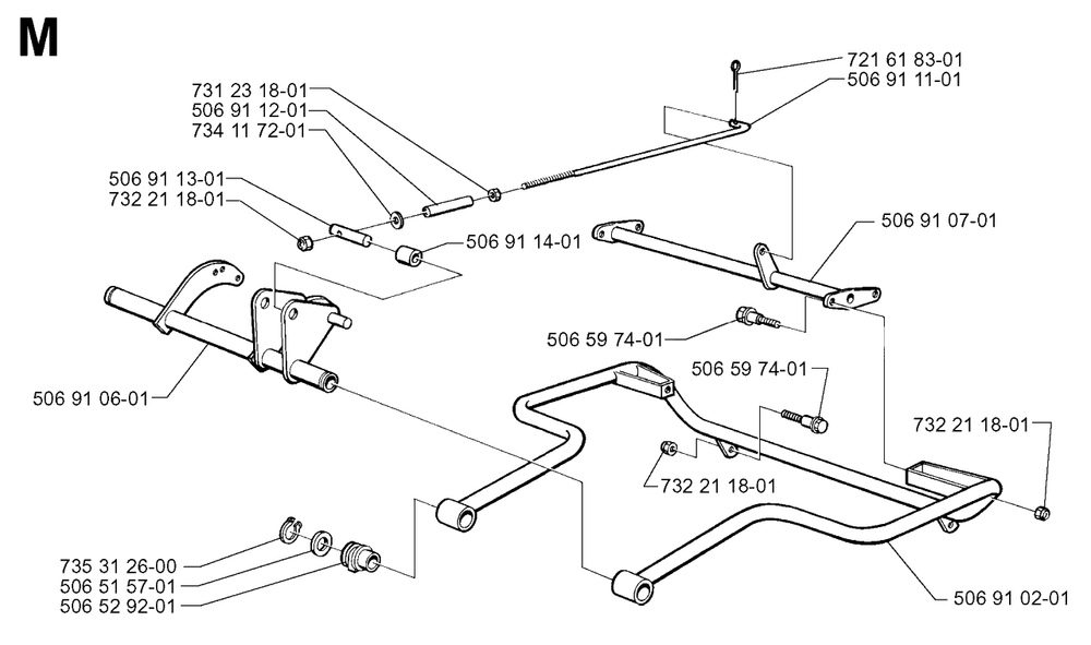 Frame Diagram and Parts List for R850 1997-03 Husqvarna Lawn Tractor