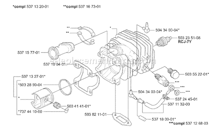 Page J Diagram and Parts List for 338XPT 338 XPT 2003-05 Husqvarna Chainsaw