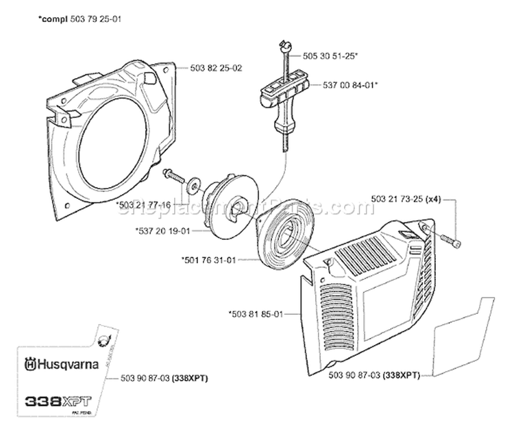 Page K Diagram and Parts List for 338XPT 338 XPT 2003-05 Husqvarna Chainsaw