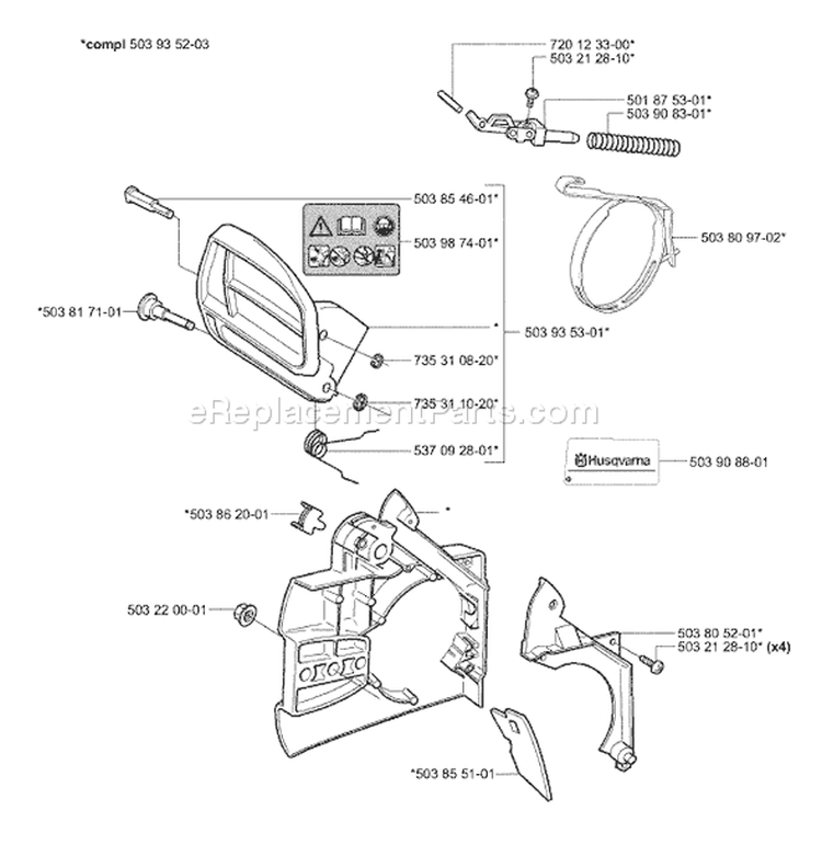 Page D Diagram and Parts List for 338XPT 338 XPT 2003-05 Husqvarna Chainsaw