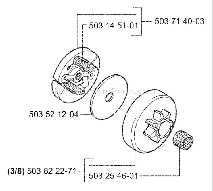 Page E Diagram and Parts List for 338XPT 338 XPT 2003-05 Husqvarna Chainsaw