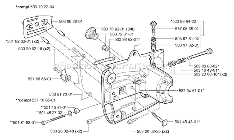 Page F Diagram and Parts List for 338XPT 338 XPT 2003-05 Husqvarna Chainsaw