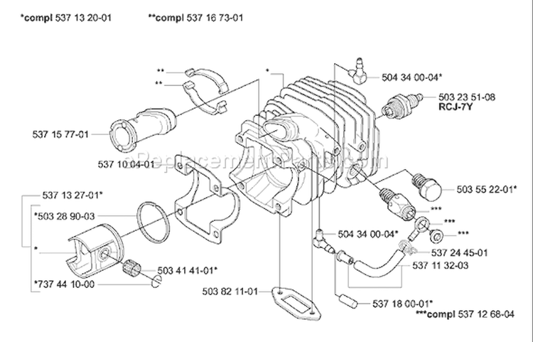 Page K Diagram and Parts List for 338XPT 338 XPT 2003-11 Husqvarna Chainsaw