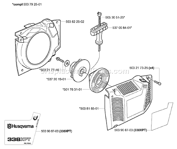 Page L Diagram and Parts List for 338XPT 338 XPT 2003-11 Husqvarna Chainsaw