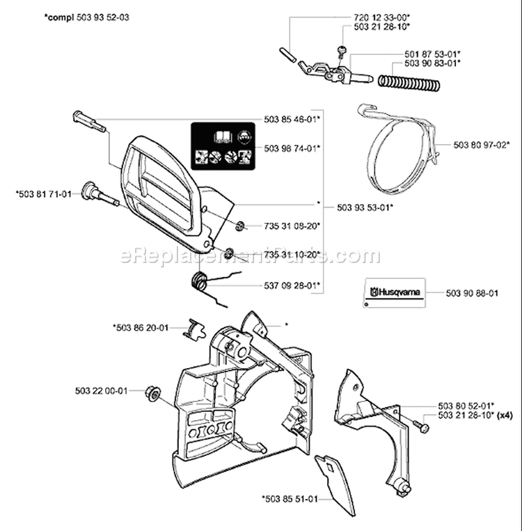Page D Diagram and Parts List for 338XPT 338 XPT 2003-11 Husqvarna Chainsaw
