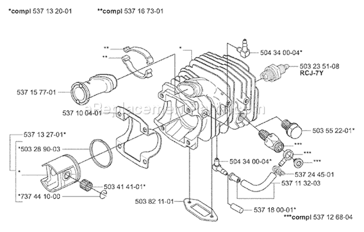 Page J Diagram and Parts List for 338XPT 338 XPT 2004-01 Husqvarna Chainsaw