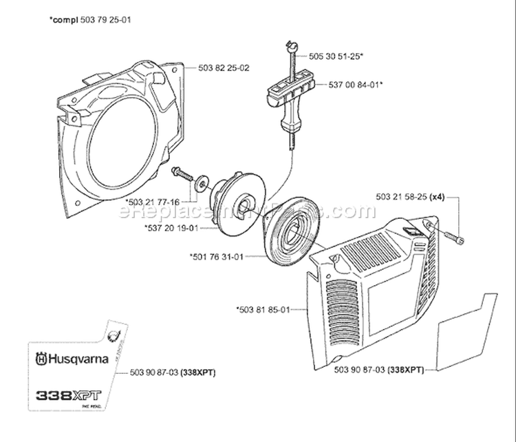 Page K Diagram and Parts List for 338XPT 338 XPT 2004-01 Husqvarna Chainsaw