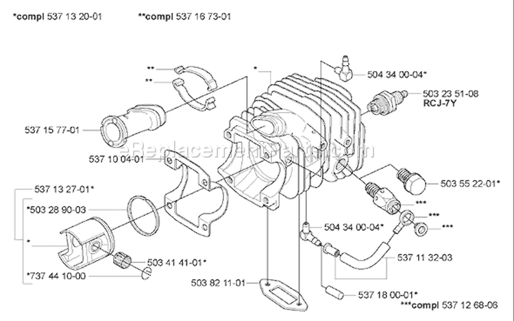 Page J Diagram and Parts List for 338XPT 338 XPT 2005-03 Husqvarna Chainsaw