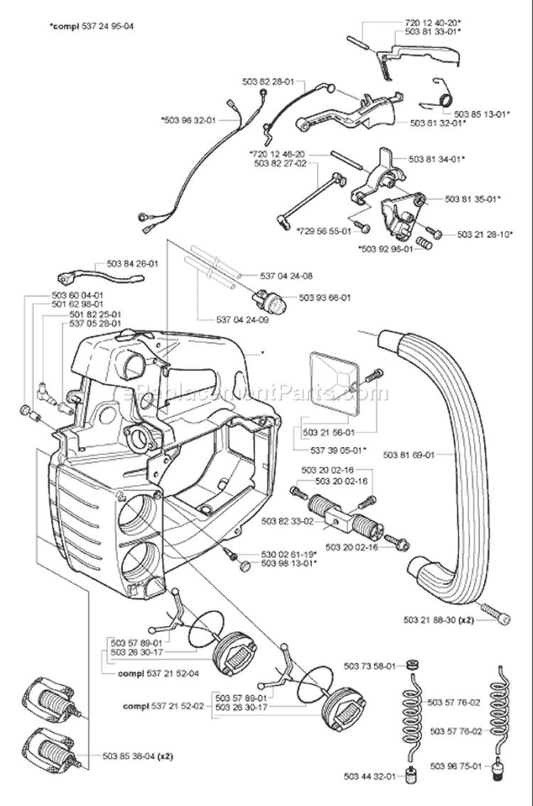 Page M Diagram and Parts List for 338XPT 338 XPT 2005-03 Husqvarna Chainsaw