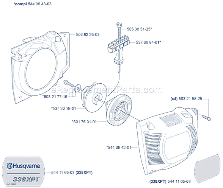 Page K Diagram and Parts List for 338XPT 338 XPT 2006-09 Husqvarna Chainsaw