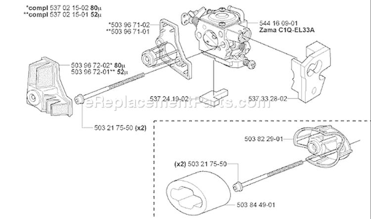 Page B Diagram and Parts List for 338XPT 338 XPT 2006-09 Husqvarna Chainsaw