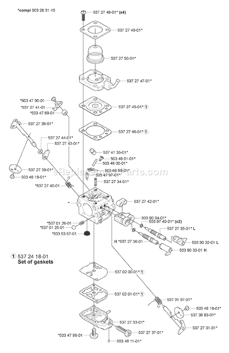 Page B Diagram and Parts List for 339XPT 339 XPT 2005-03 Husqvarna Chainsaw