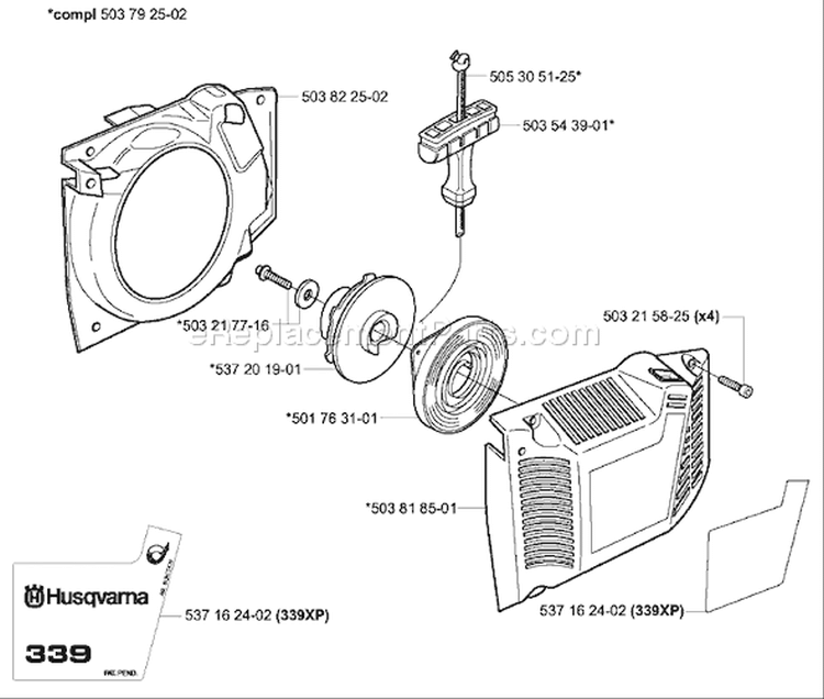 Page K Diagram and Parts List for 339XP 339 XP 2003-10 Husqvarna Chainsaw