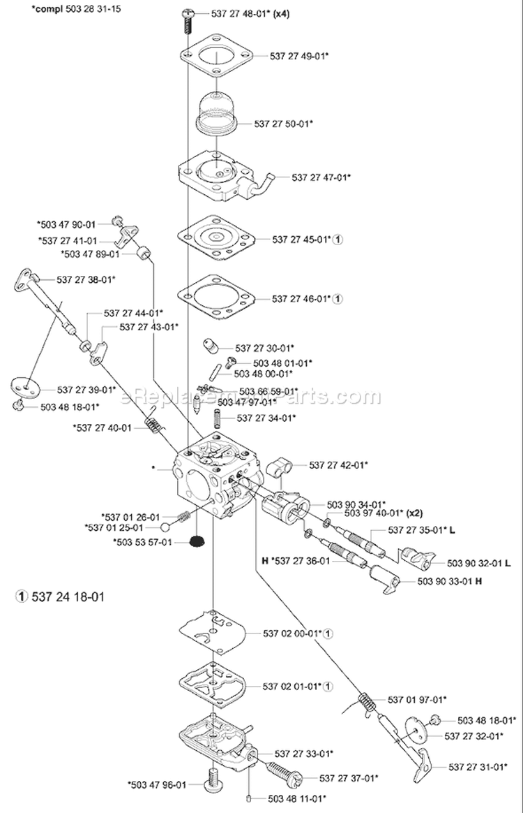 Page B Diagram and Parts List for 339XP 339 XP 2003-10 Husqvarna Chainsaw