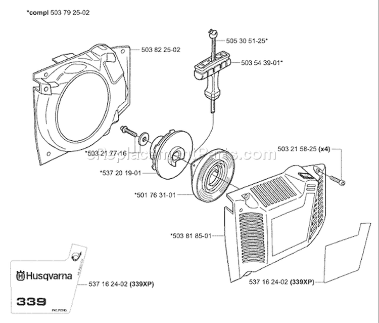 Page J Diagram and Parts List for 339XP 339 XP 2004-01 Husqvarna Chainsaw