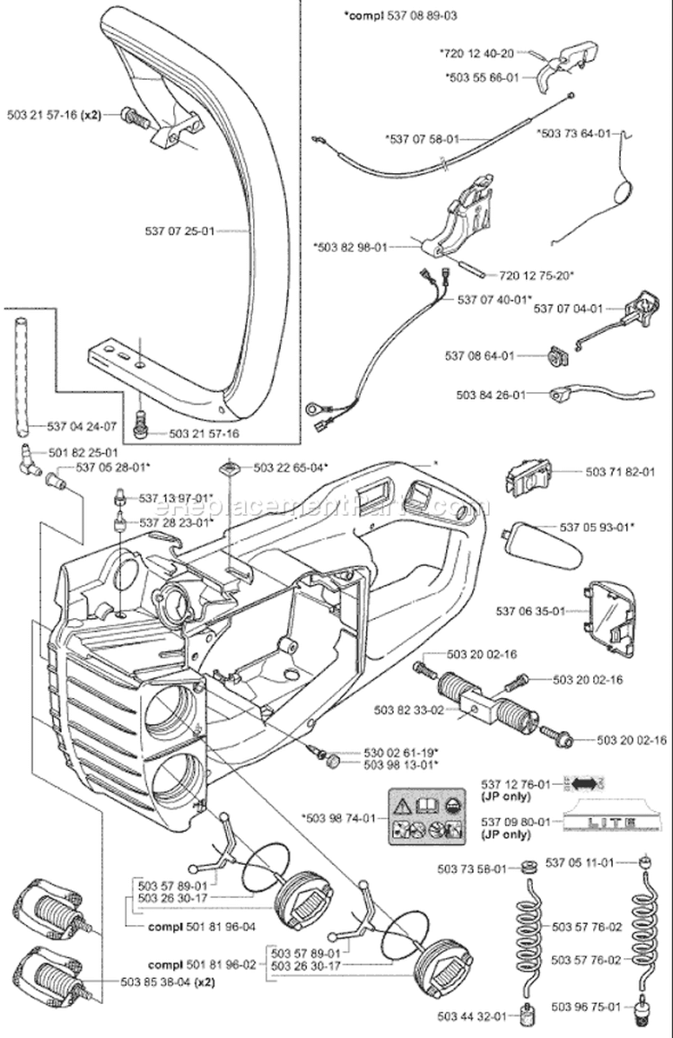 Page K Diagram and Parts List for 339XP 339 XP 2004-01 Husqvarna Chainsaw