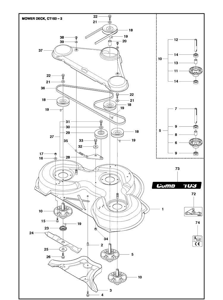 103cm Cutting Deck 2 Diagram and Parts List for R418TS  Husqvarna Lawn Mower
