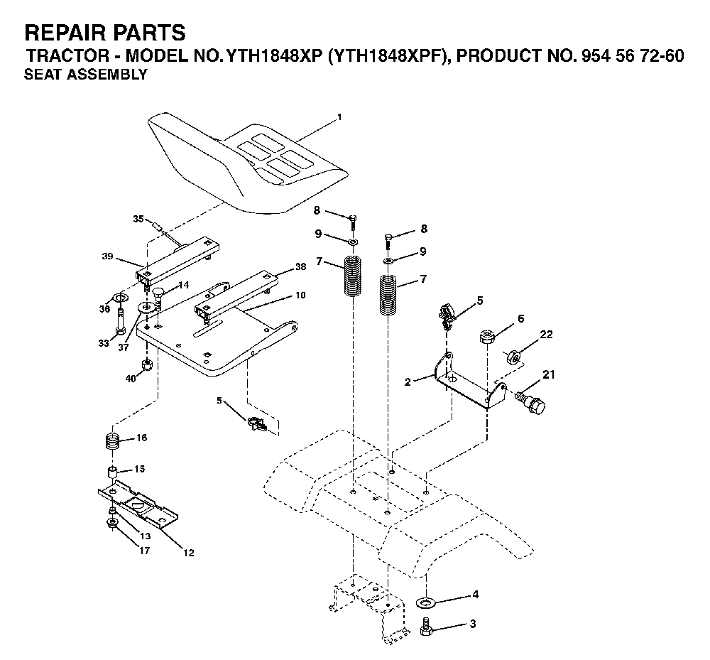 Seat Diagram and Parts List for YTH1848XPF (954567260)(2003-06) Husqvarna Lawn Tractor