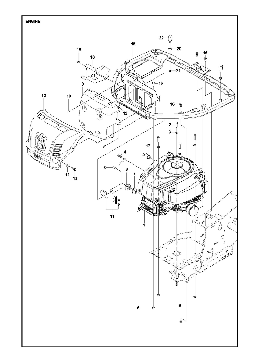 Engine Diagram and Parts List for R320XAWD2022  Husqvarna Lawn Tractor