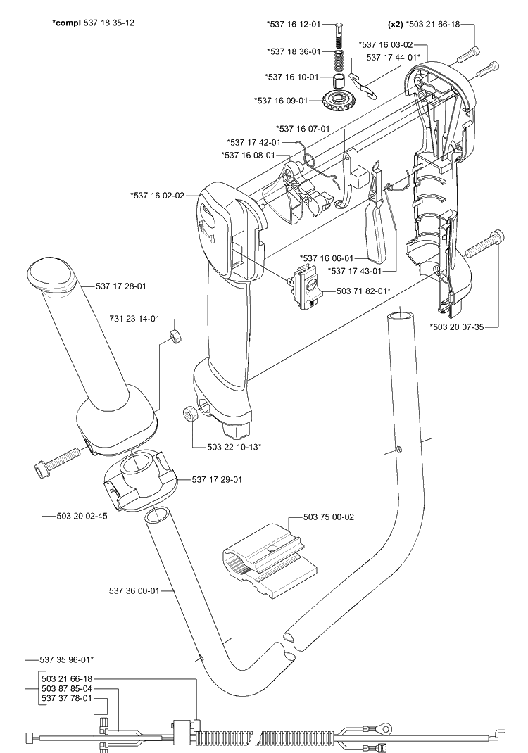 Handle Assembly Diagram and Parts List for 333RX 2005-06 Husqvarna Trimmer