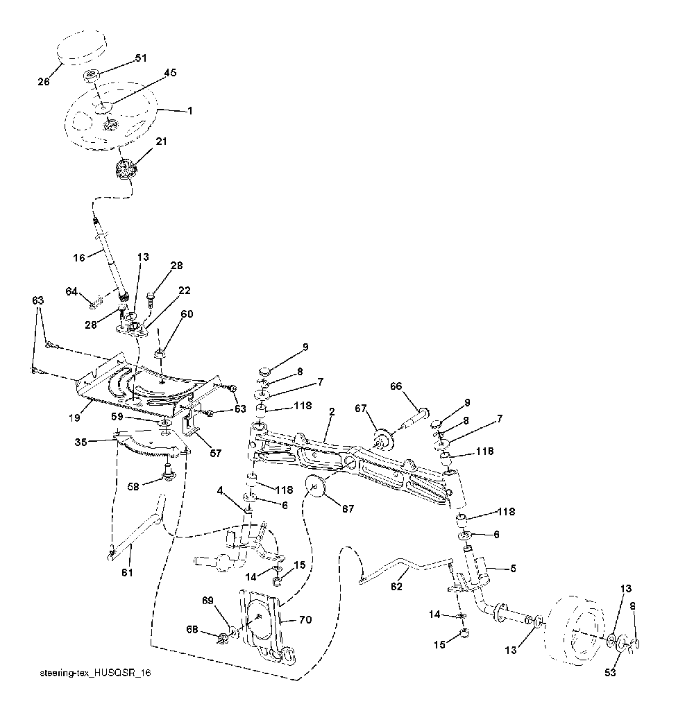 Steering Diagram and Parts List for GTH260TWIN (96041004503)(2010-01) Husqvarna Lawn Tractor