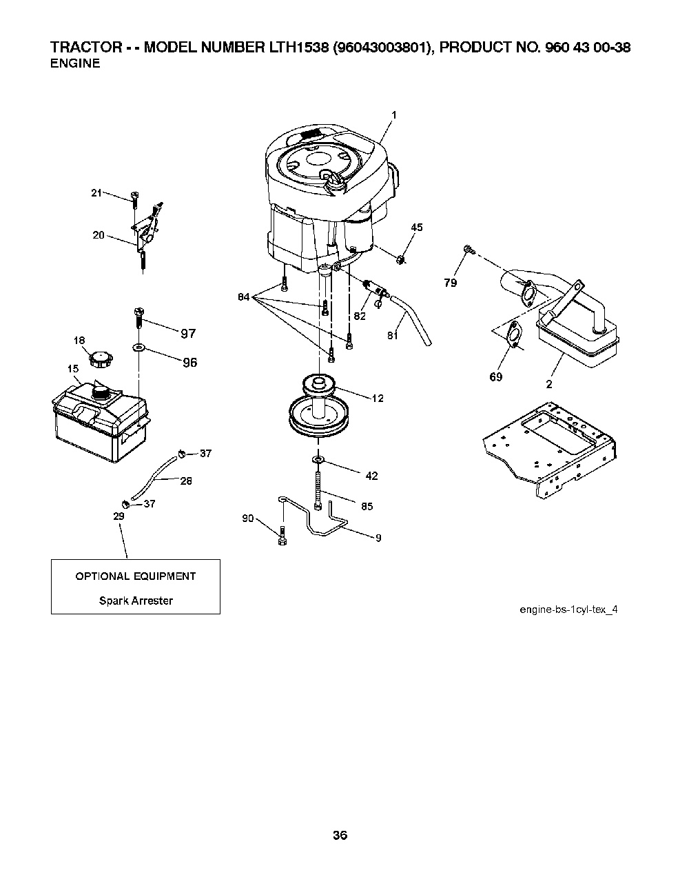 Engine Diagram and Parts List for LTH153896043003801 2007-08 Husqvarna Lawn Tractor