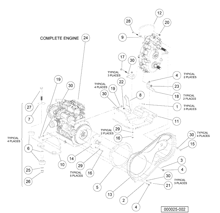 Kubota D722 Diesel Engine Mounting Diagram and Parts List for HUV4420G 2006-11 Husqvarna Lawn Tractor